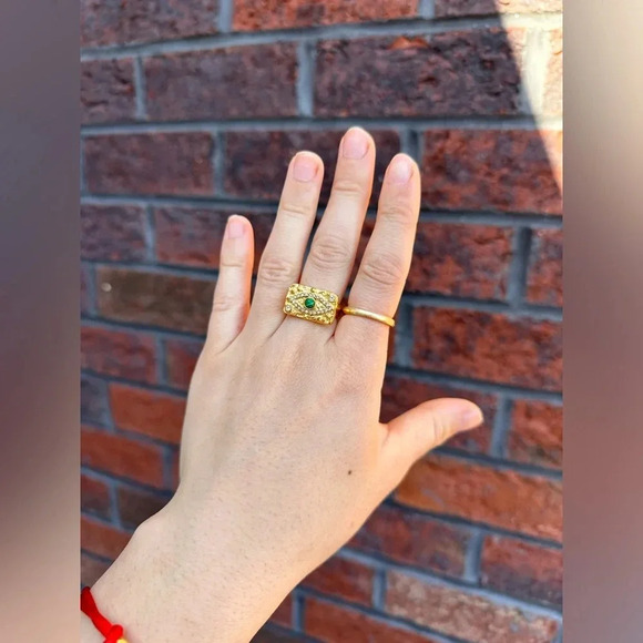 Baroque Malachite 18K Gold Stainless Steel Waterproof Eye Ring - Picture 9 of 16